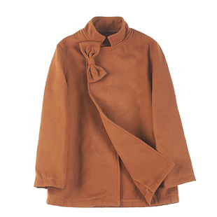 外贸韩版女童装毛呢大衣5.23H74380立领胡蝶结女孩双面呢中长外套