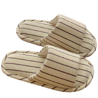 细细条四季通用棉麻地板鞋女