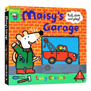 小鼠波波的活动车库 英文原版Maisys garage 进口儿童绘本 Lucy Cousins 推拉机关操作书纸板书 故事图画书 2-4岁