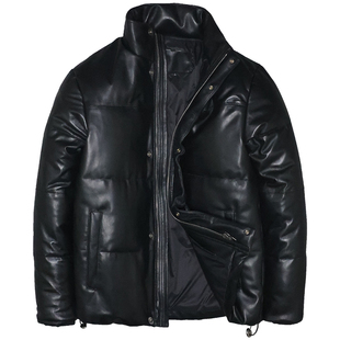 男女立领真皮羽绒防寒服头层绵羊真皮皮衣修身青年廓形简约保暖莫