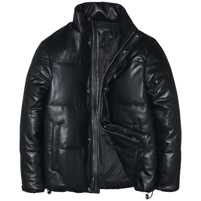 男女头层绵羊立领真皮羽绒防寒服