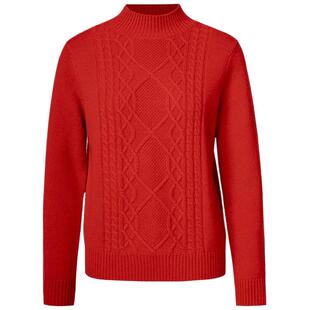 皮皮狗秋冬新款半高领加厚绞花菱形格纹红色纯羊绒衫