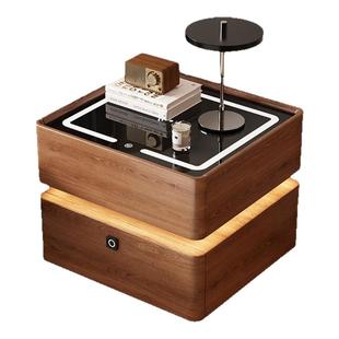 智能床头柜家用卧室实木床边柜子轻奢高级感指纹锁小型收纳储物柜