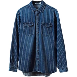 STK野奢 重磅美式复古条纹衬衫CAMPING露营长袖衬衣户外丹宁外套