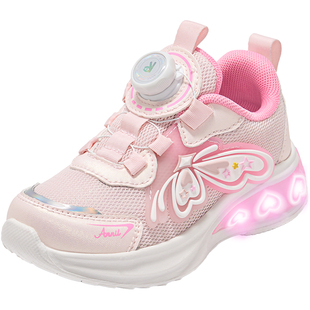 安奈儿女童运动鞋2026新款春秋季网面透气小童女孩儿童亮灯闪灯鞋
