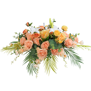 会议桌摆花发言台演讲台花仿真花公司前台摆件签约桌花迎宾签到花