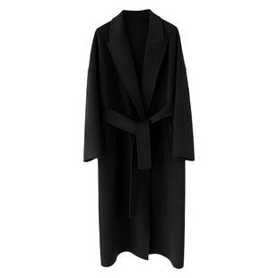 CHIIYEAR池也 黑色高端双面羊绒羊毛大衣女长款慵懒2025秋季新款