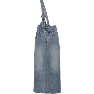 【ONLY奥莱】春季性感后开衩牛仔直筒斜肩带半身裙背带裙连衣裙女