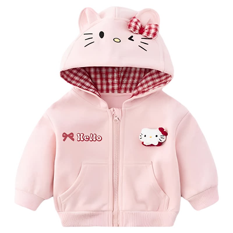 new idea女童宝宝春秋新款洋气可爱连帽卫衣短外套休闲超萌外出服