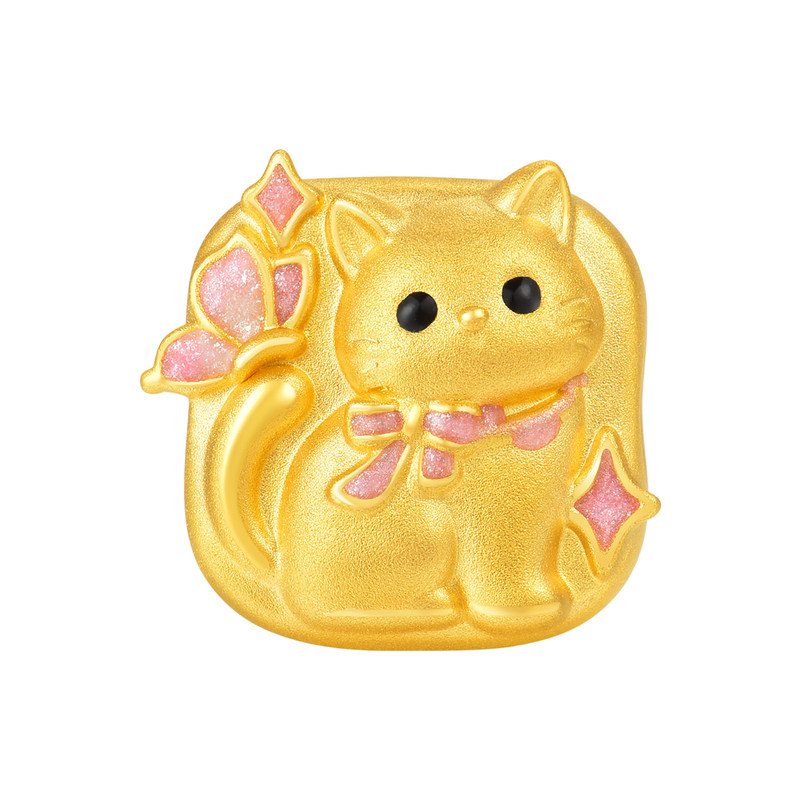 明牌珠宝小狗小猫硬金串珠  黄金路路通足金转运珠礼物AFP1507