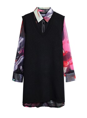 【LACROIX联名】Desigual26秋冬多色印花两件套长袖衬衫式连衣裙