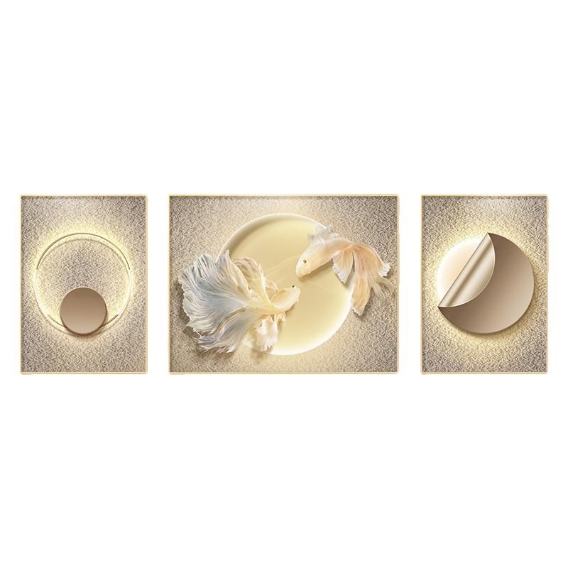 现代轻奢客厅装饰画高级感沙发背景墙挂画锦鲤鱼大气高档三联壁画
