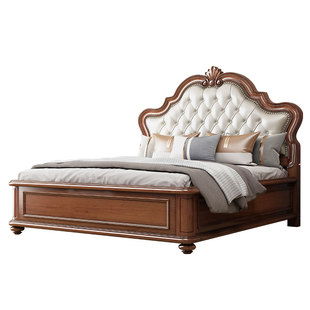 淘美庭美式实木床主卧储物床真皮软包实木1.8米复古风婚床双人床