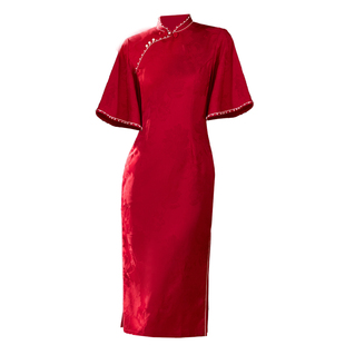 旗袍女新中式订婚礼服女2025新款冬季小个子高级感旗袍红色连衣裙