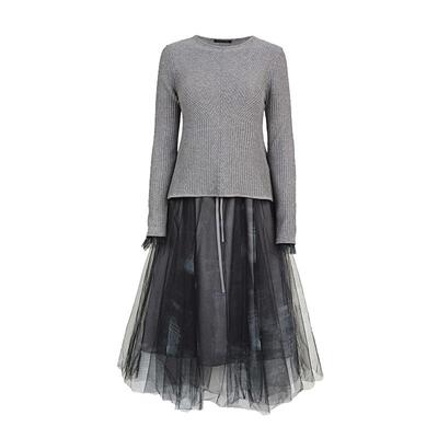 s.deer印花网纱针织衫连衣裙套装