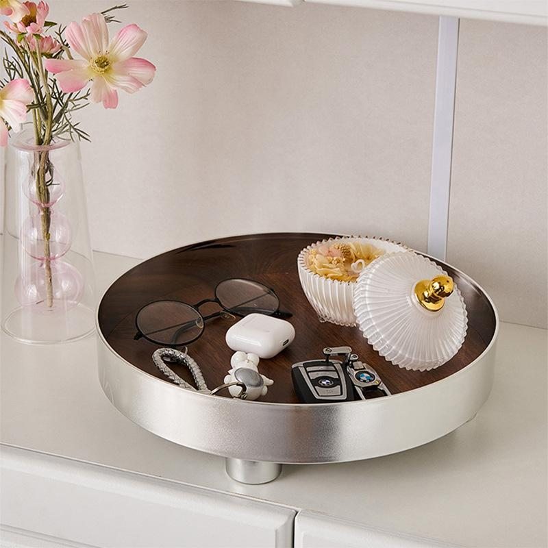 北欧风玄关托盘客厅茶几收纳化妆品收纳香水摆件香薰盘盘圆形桌面