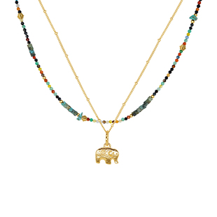 LAZY CIRCLES吉象如意套组项链女天然石串珠幸运小象吊坠双层叠戴