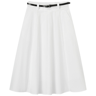 爱居兔层次感白色半身裙夏季新款含腰带淡人穿搭简洁单裙