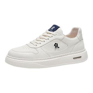 梦特娇小白鞋男真皮头层牛皮休闲板鞋春季增高厚底运动男鞋子潮鞋