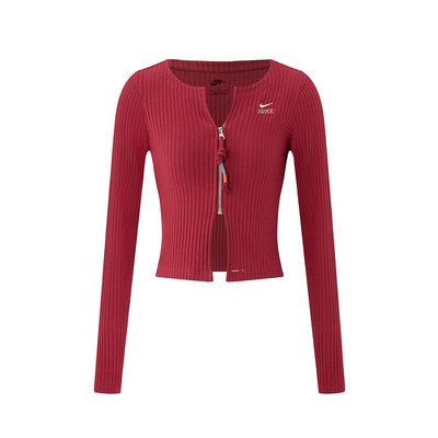 耐克女子2026马年修身罗纹薄绒拉链短款长袖开衫小外套IQ3828-613