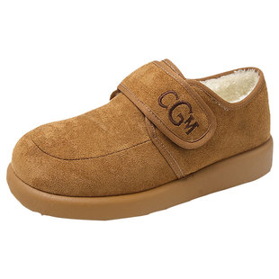 加绒加厚勃肯鞋女新款魔术贴二棉鞋2025冬季一脚蹬保暖厚底懒人鞋