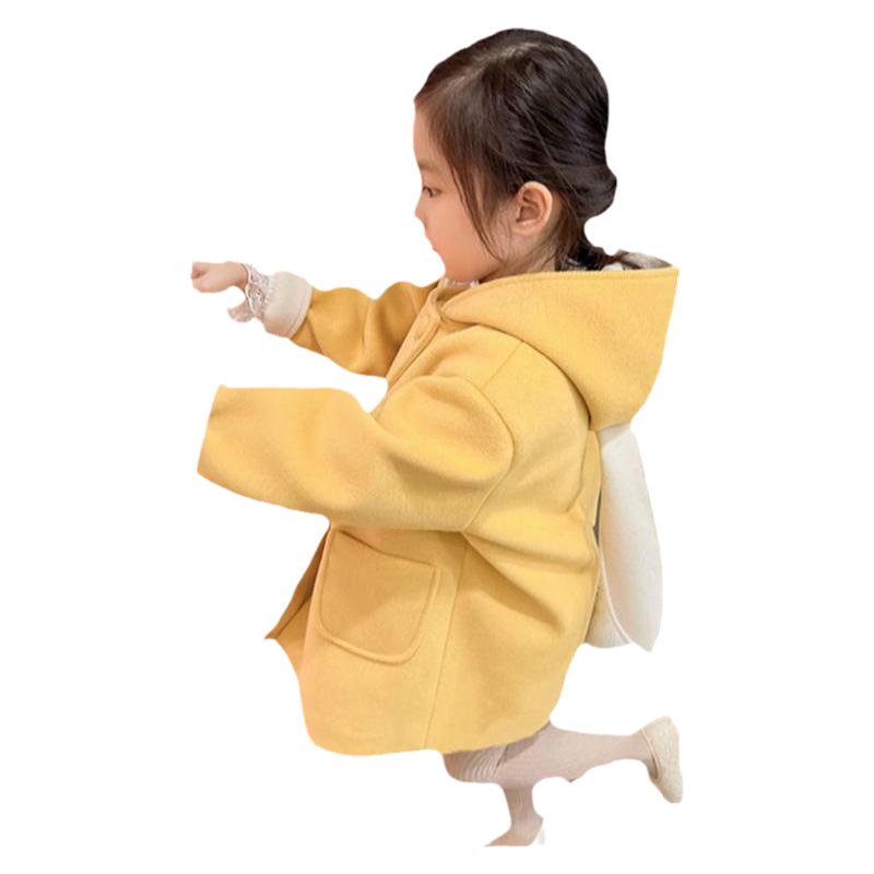 女童红色兔耳朵双面毛呢大衣加绒加厚秋冬儿童洋气本命年呢子外套