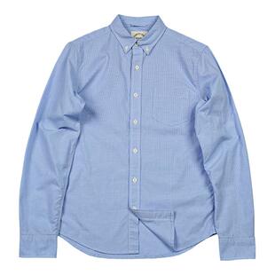 BF帅气小清新蓝白细格子衬衫男长袖高支纯棉修身青年商务休闲衬衣