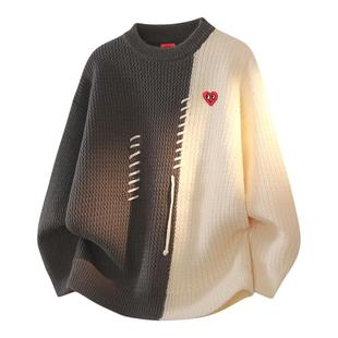 查尔斯桃心 马年红色抽绳设计毛衣男圆领秋冬季新款潮牌情侣上衣