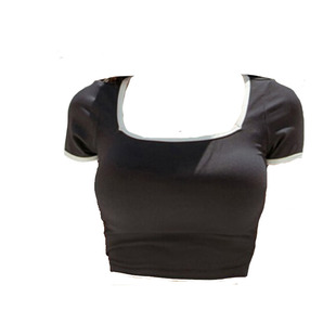 Kindame 紧身瑜伽运动短袖海豚白边高腰修身t恤U领短款显瘦DLST