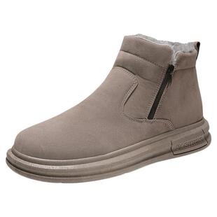 棉鞋男冬季皮毛一体加绒加厚户外东北一脚蹬侧拉链保暖高帮雪地靴