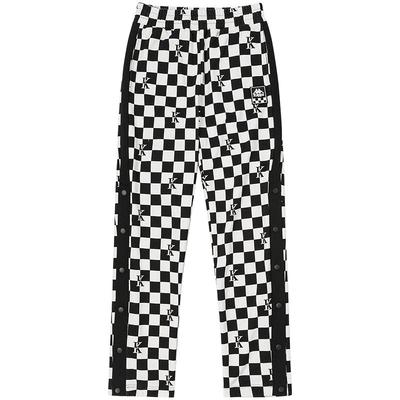 Kappa卡帕背靠背棋盘格运动裤女春秋针织长裤休闲裤排扣直筒卫裤