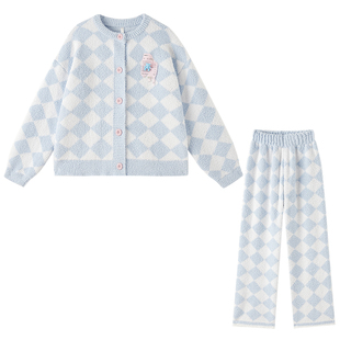 半边绒睡衣女款2026新款冬高级感厚家居服秋冬加绒加厚冬季珊瑚绒