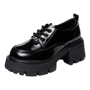 真皮厚底系带小皮鞋女2026春秋黑色增高乐福鞋学院风制服粗跟单鞋