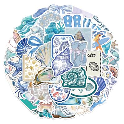 关滋秋卡通蓝色海岸女孩涂鸦贴纸