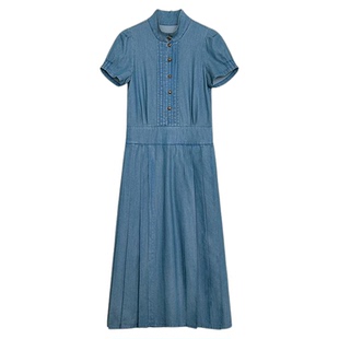 【叠云集】敦煌复古壁画图案 凉感水洗牛仔 改良交领马面连衣裙