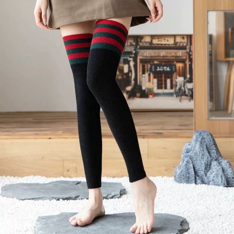 秋冬季兔羊毛护膝袜套女加厚长筒过膝袜保暖护腿套长靴套加绒加厚