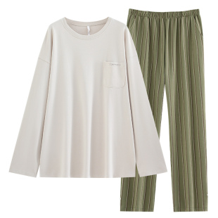 悦内睡衣男士春秋款秋季纯棉长袖家居服男款薄款圆领套头休闲套装