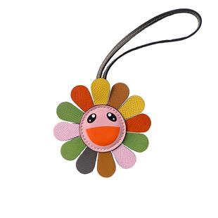 H家彩虹太阳花挂件 时尚撞色七彩笑脸花朵真皮汽车吊饰铂金包挂饰