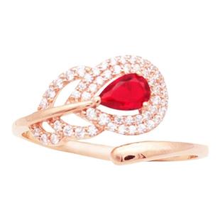 高级奢华925纯银紫金微镶红色宝石羽毛戒指 时尚大气纯玫瑰金彩金