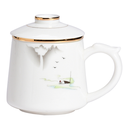 羊脂玉茶水分离杯个人专用泡茶杯