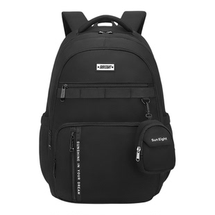 阳光8点/suneight初中生书包女男生轻便旅游女生中学黑色双肩背包