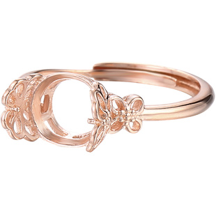 925纯银日韩戒指空托珍珠转运珠戒托diy蜜蜡琥珀开口可调节戒指托