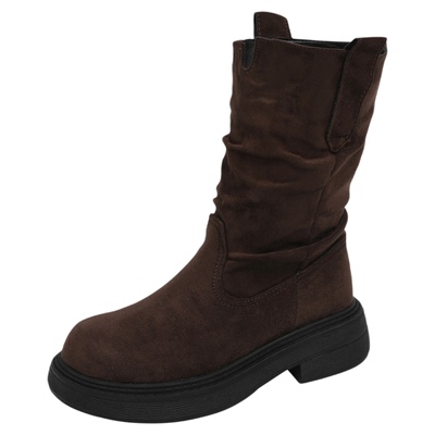 中筒加绒马丁靴厚底西部骑士短靴