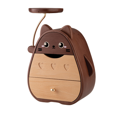 可爱猫咪首饰盒实木质项链耳钉