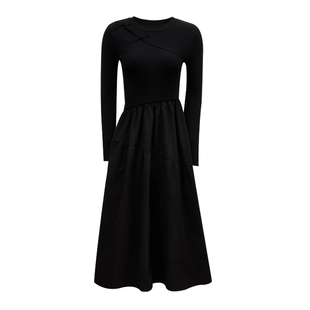 修身显瘦新中式镂空黑色连衣裙2025春秋新款改良国风针织长裙女