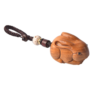 绿檀木生肖兔吊坠男女本命年木质小兔子项链汽车钥匙扣手机链挂件