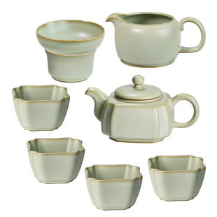 手工汝窑方壶茶具套装家用礼盒装景德镇陶瓷礼品中式青瓷仿古瓷器