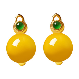 宫里上新蜜蜡耳钉女纯银耳环天然琥珀耳饰国风生日新年礼物送妈妈