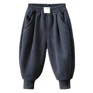 灯芯绒男童加绒裤子一体绒秋冬季外穿宝宝宽松长裤中小童休闲卫裤