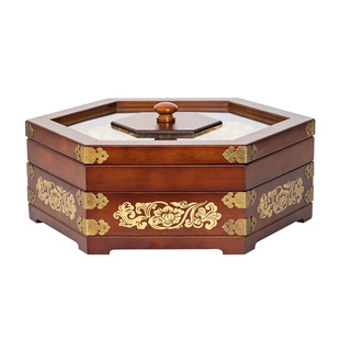 新中式实木多层分格带盖干果盒家用客厅桌面点心盘零食坚果瓜子盒